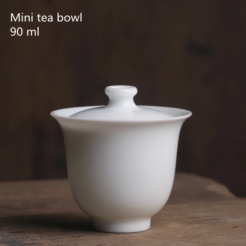 Mini 90ml Suet Jade Porcelain Gaiwan For Tea Solid White Tureen With Lid Teaware Travel Kung Fu Tea Set Small Cup Bowls Chawan