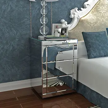 Panana Mirrored Bedside Cabinet/Bedside Table/Chest of 3 Drawers Bedroom Nightstand Fast delivery