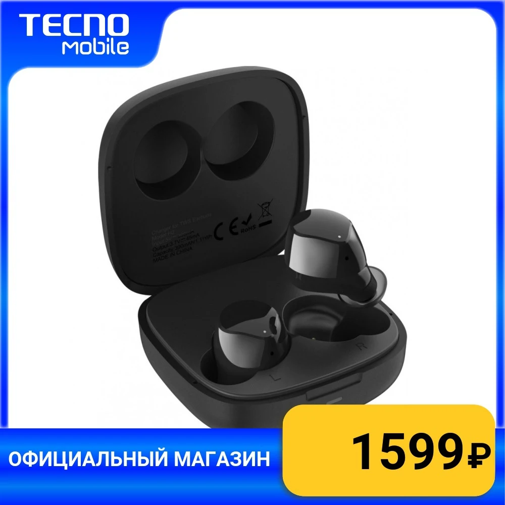 Беспроводные наушники Tecno Bluetooth Hipods H2 черный/black | Электроника