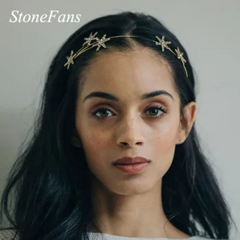 

Stonefans Gold Star Crystal Bridal Crown Luxury Tiara for Women Trendy King Hair Headband Rhinestone Hair Accessories Jewelry