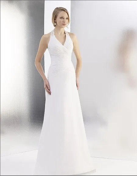 

2018 hts one silky chiffon a-line features halter strap Silver beaded keyhole back bridal gown Mother of the Bride Dresses