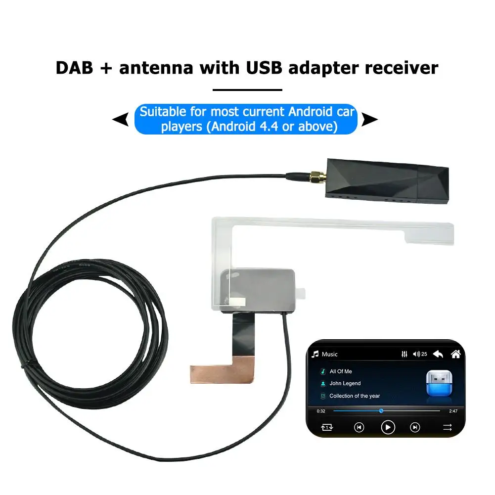 DAB+ Antenna with USB Adapter Receiver for Android Stereo Player SMA DAB Receiver Box Auto Radio Aerial Antenna Cable