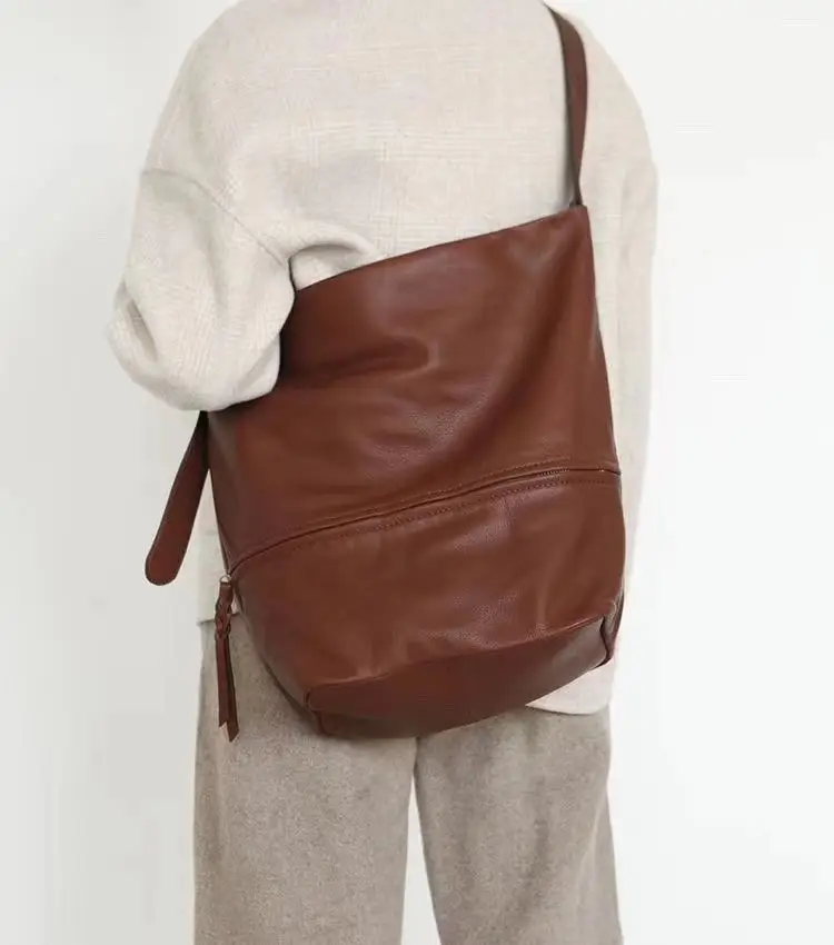 

100% Natural Soft Genuine Leather Bucket Bag Big Women Messenger Bags High Quality Fashion Black/Brown Shoulder Bags For Ladies