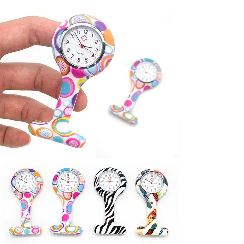 

1Pcs Nurse Watches Printed Style Clip-on Fob Brooch Pendant Pocket Hanging Doctor Nurses Quartz Watch Silicone Pocket Watch