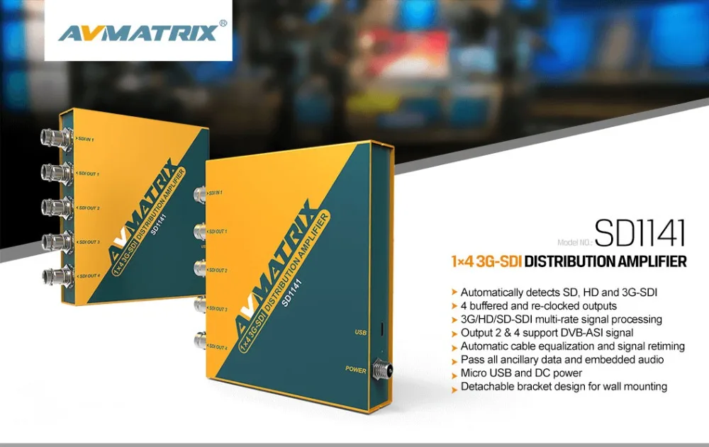 AVMATRIX SD1141 1 × 4 3g HD-SDI/SDI усилитель распределения видео SDI сплиттер с адаптером поддержка DVB-ASI сигнала