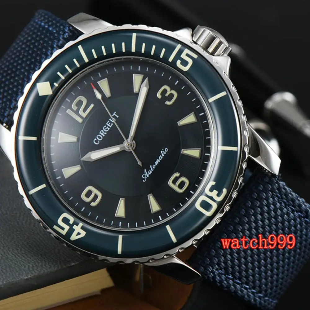 CORGEUT 45 мм зеленый циферблат супер яркие светящиеся автоматические мужские часы из нержавеющей стали водонепроницаемые мужские механические часы
