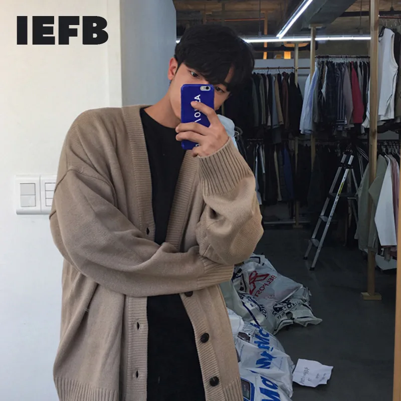 Knitted Cardigan Coat Wear Spring V-Neck Autumn IEFB Solid Loose 9Y3266 New Single-Breasted