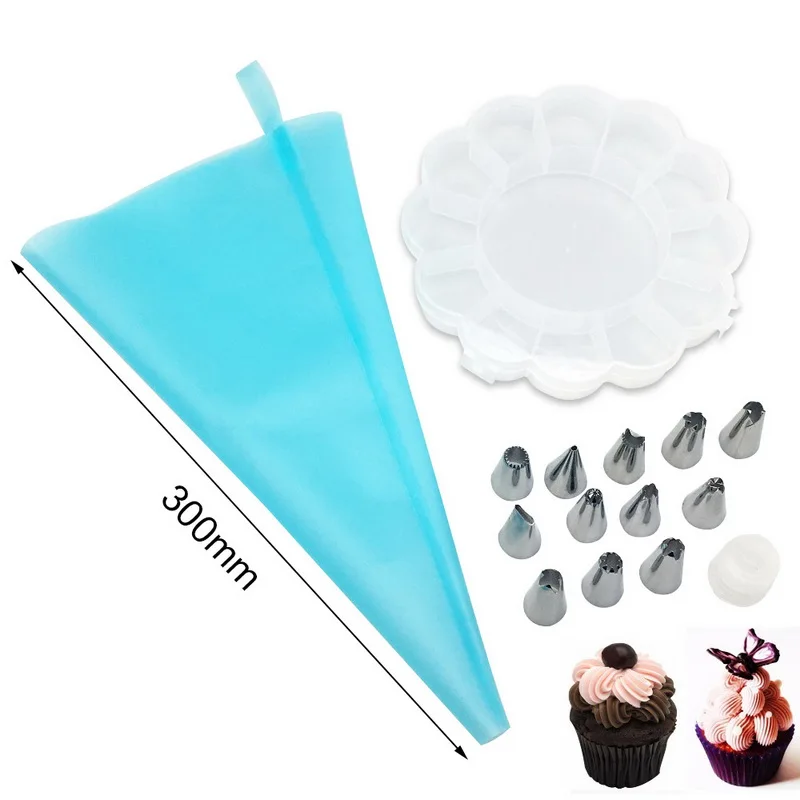 12PCS Icing Piping Tips Set 1 Pcs Silicone Bag Coupler Adapter Nozzles