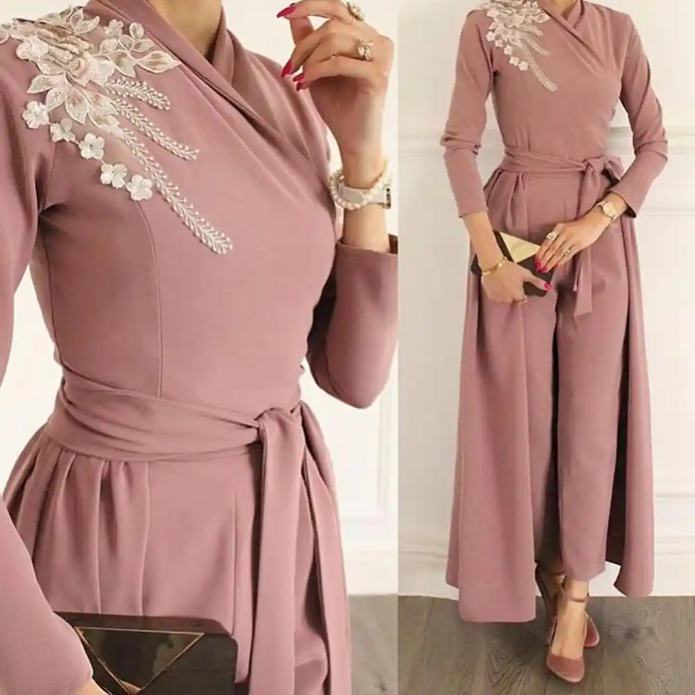 Superkimjo Robe De Soiree Dusty Pink Jumpsuits For Weddings 2020 Lace Applique Beaded Elegant Pants For Women Abendkleider Aliexpress