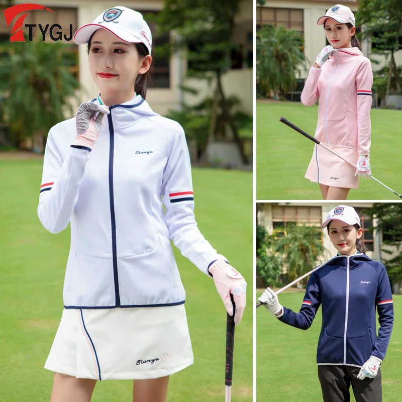Ropa de Golf para mujer, chaqueta de bola de manga larga con capucha, con cremallera, ropa deportiva de alta calidad para primavera y otoño, 2019 - AliExpress