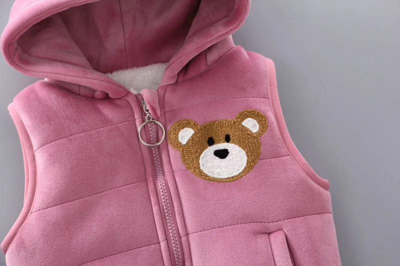 Winter Baby 3pcs Clothing Sets Kids Thick Gold Velvet Cartoon Bear Hooded Coat Vest Pants Suit Warm Tracksuit Kids Outfits Set