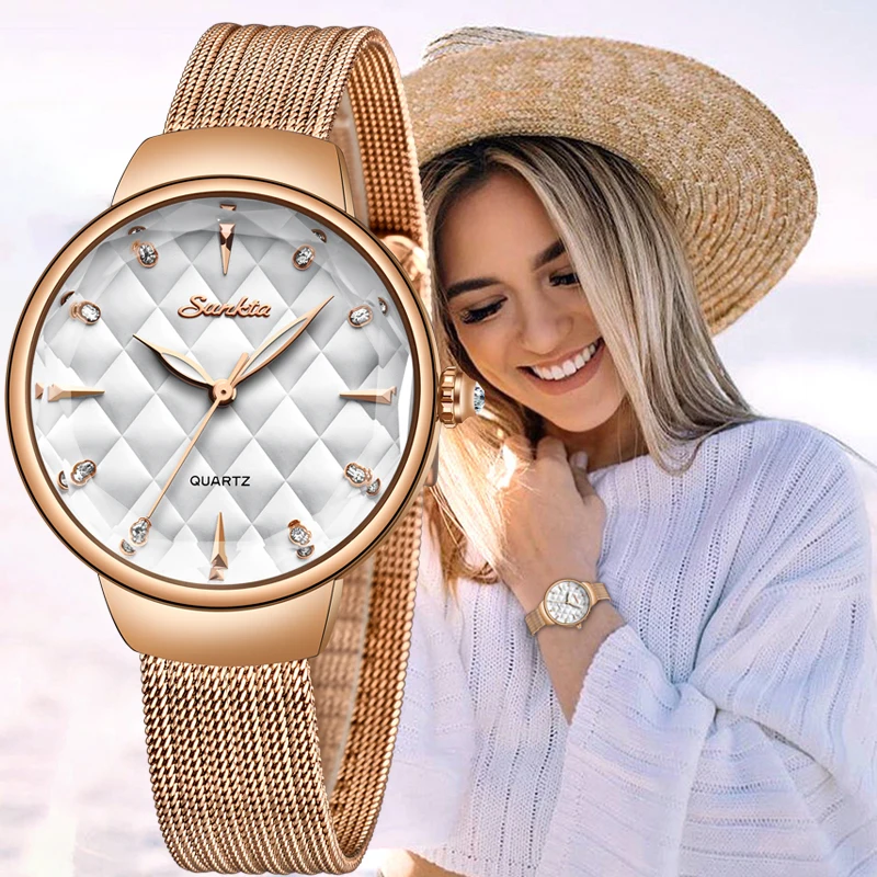 

SUNKTA Brand Luxury Watch Women Fashion Dress Quartz Wrist Watch Ladies Stainless Steel Waterproof Watches Relogio Feminino+Box