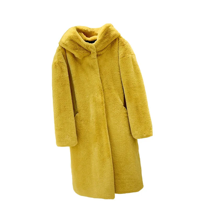 Теплое зимнее искусственное меховое Женское пальто свободного покроя термальный сплошной цвет с капюшоном кардиган мягкая шерсть пальто