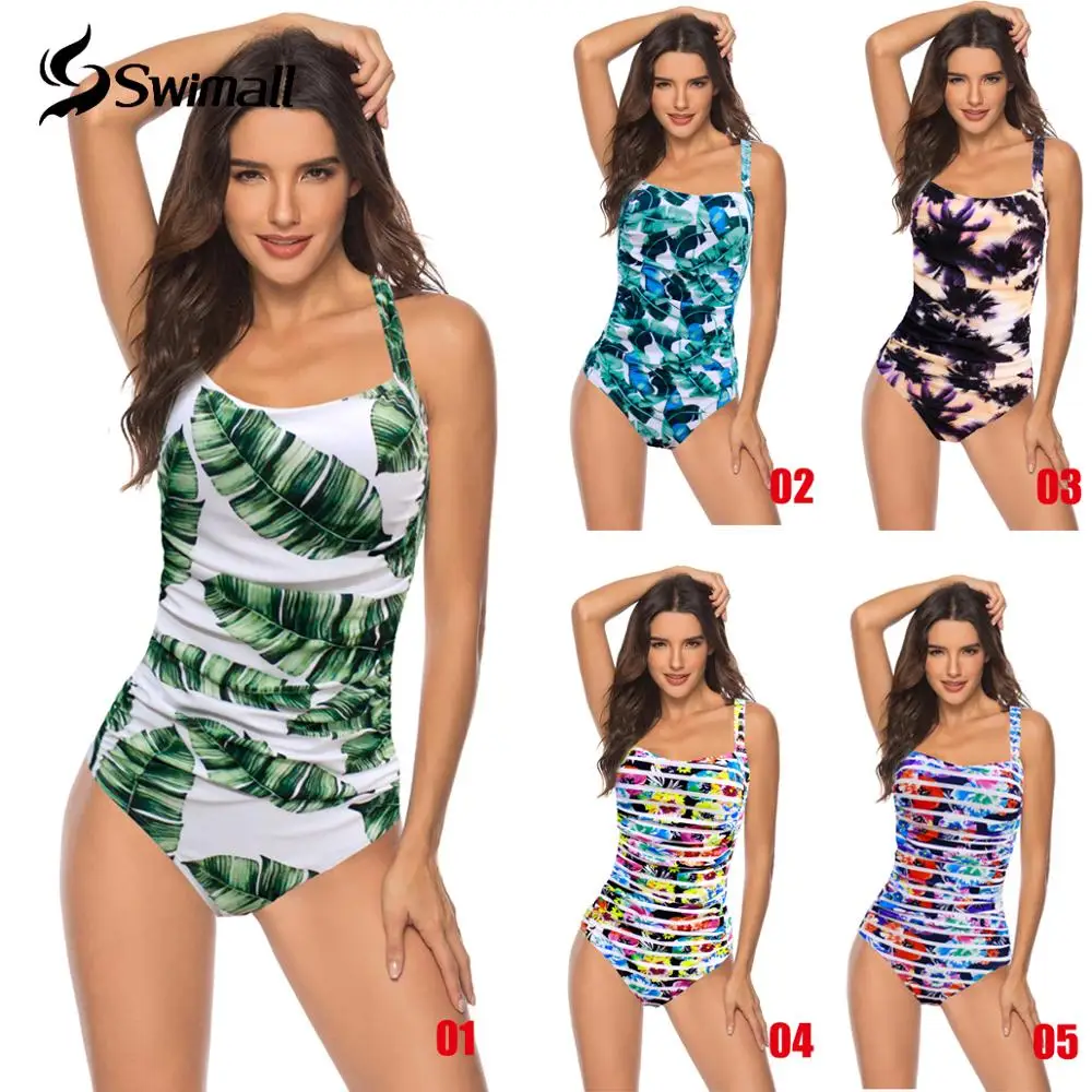 

2019 Sexy One Piece Swimsuit Leaf Print Swimwear Women Push Up Swim Suit Female Bathing Suit Summer Beach Wear Super Large 2XL