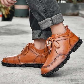 

Autumn New Leather Men Boots Winter High Tops Man Casual Ankle Boot Comfortable Men's Snow Shoes Work Plus Size 38-48