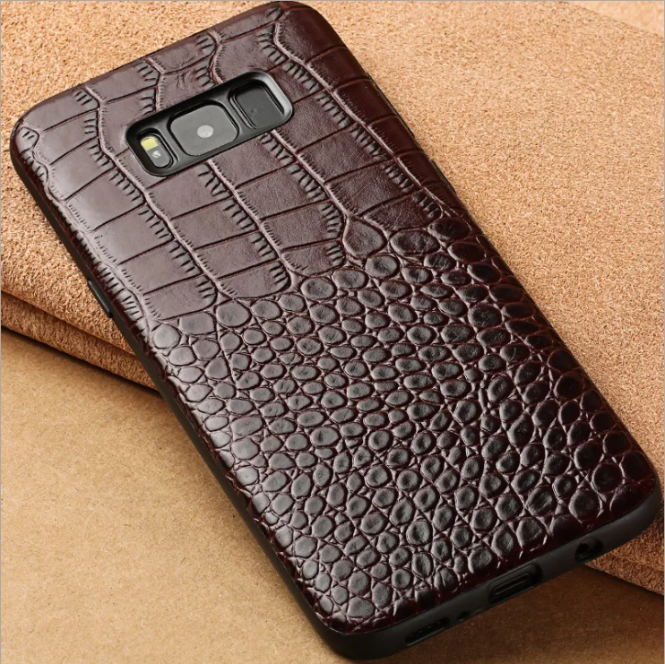 Чехол из натуральной крокодиловой кожи для телефона samsung galaxy A50 A70 A40 A20 Note 8 9 10 S8 S9 S10 plus - Цвет: Темно-коричневый