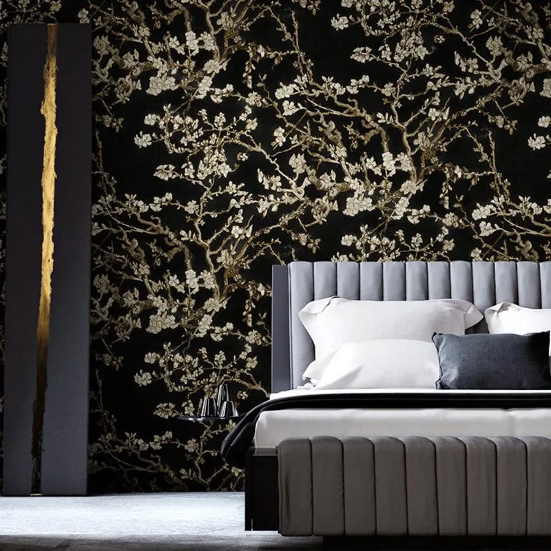 Background Wallpaper for Bedroom, Van Gogh, Pastoral, apricot, Flower, Blue, Oil Painting, Living Room, Home