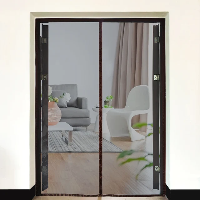 2021 New Magnetic Screen Door Curtain Anti-Mosquito Net Fly Insect Screen Mesh Automatic Closing Custom Size Easy Installation Gray mesh brown edge