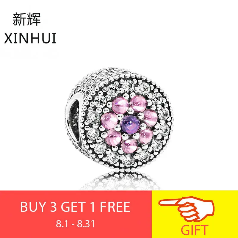 

XINHUI Fashion Authentic 925 Sterling Silver Pave Setting Purple/Pink/White CZ Charm Beads Fit Original Bracelet Women Jewelry