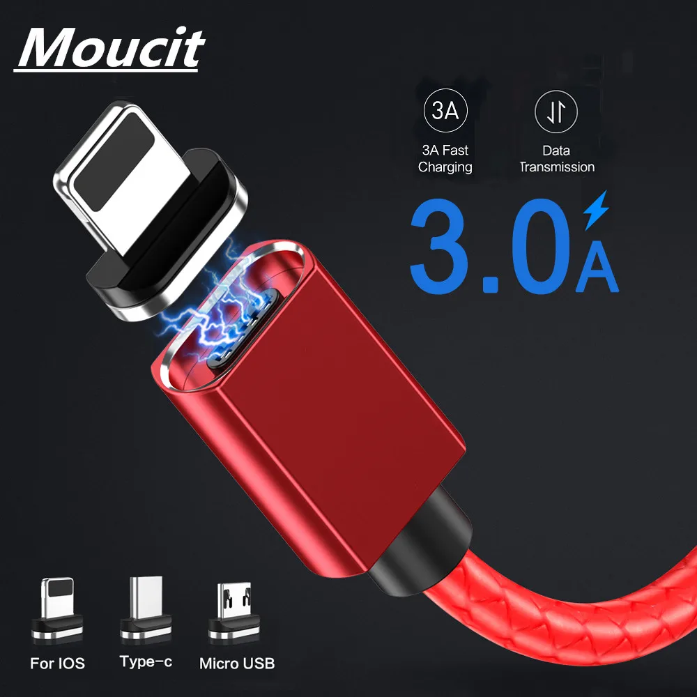 Магнитный кабель Moucit 3A 1 м кабель Micro usb type C для iPhone Быстрая зарядка USB C магнитное зарядное устройство для телефона Xiaomi samsung Cabo