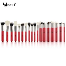 BEILI Red 30 pcs Professional Makeup Brushes Set Natural Hair brush makeup tools for Foundation Powder Blush Eyebrow highlighter