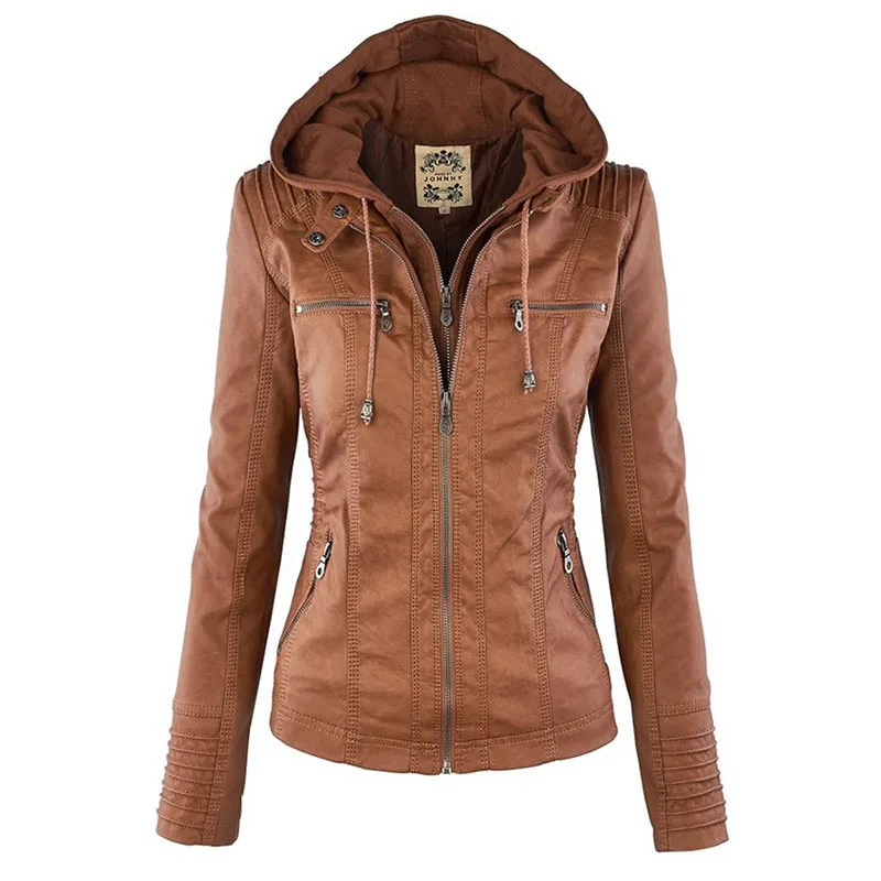 

Bella Philosophy Turn Down Collor Ladies Outerwear Moto Jacket women Zipper coat faux leather PU female Jacket Coat