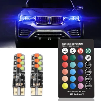 

New Universal Car RGB Led W5W T10 RGB COB 12SMD Clearance lights Colorful Multi Mode Car Light Bulbs With Remote Controller 12v