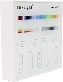 

4-zone RGBCCT smart panel remote controller. 2.4GHz wireless transmitting 30m control distance. 4-zone individually control. Com