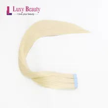 LuxyBeauty Tape In Remy Наращивание волос Платиновая блондинка 1.5 г / шт. Человеческие волосы Прямые односторонние уточные волосы на клее 1"-22"