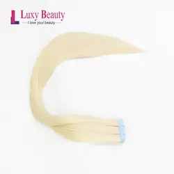 LuxyBeauty Tape In Remy Наращивание волос Платиновая блондинка 1.5 г / шт. Человеческие волосы Прямые односторонние уточные волосы на клее 12 "-22"