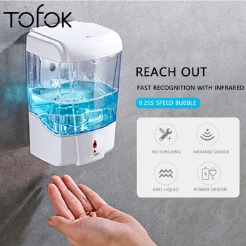 

Tofok 700ml Automatic Touchless Soap Dispenser Bathroom Kitchen Wall Mount Handsfree Sensor Hand Sanitizer Detergent Dispenser
