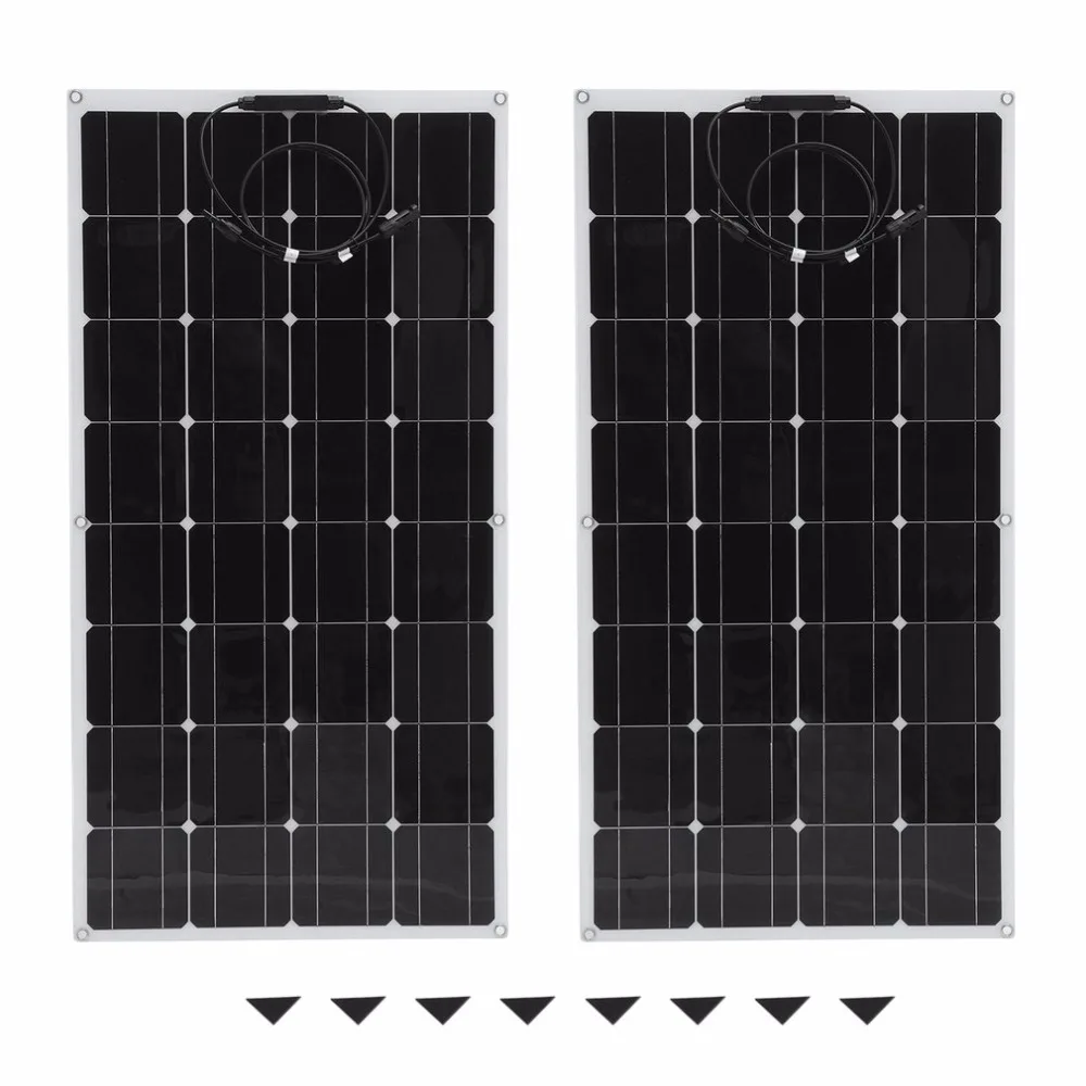 

New 2Pcs/Set 100W Monocrystalline Flexible Solar Panel Outdoor Solar Charging Device Solar Power System For Off Grid RV Boat