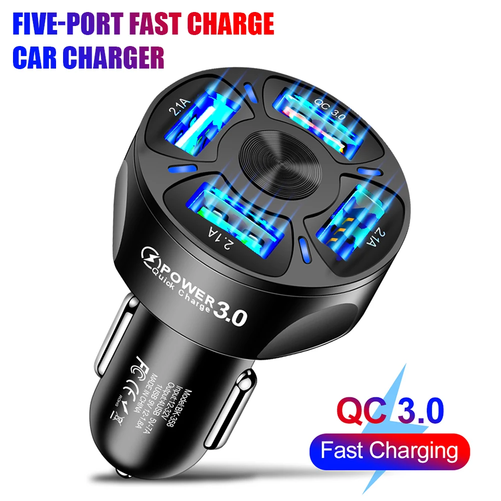 Universal Car Charger Lighter Adapter Fast Charging 3 4 5 USB Ports with LED Indicator Light for iPhone Xiaomi Huawei | Автомобили и
