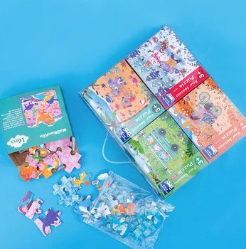 

4 in 1 Portable Boxed Puzzle Advanced Children Jigsaw Dinosaur Traffic Season Puzzle Gift for Kids
