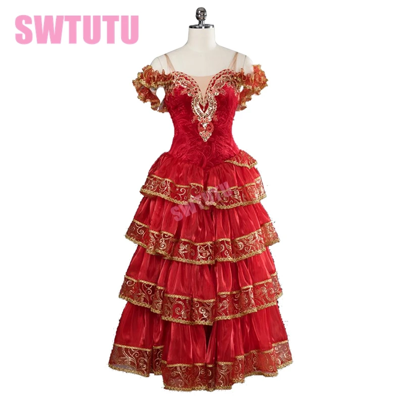 

2017New Arrival!high quality spanlish red romantic ballet tutu for girls giselle ballet tutu dress in red gold BT9103