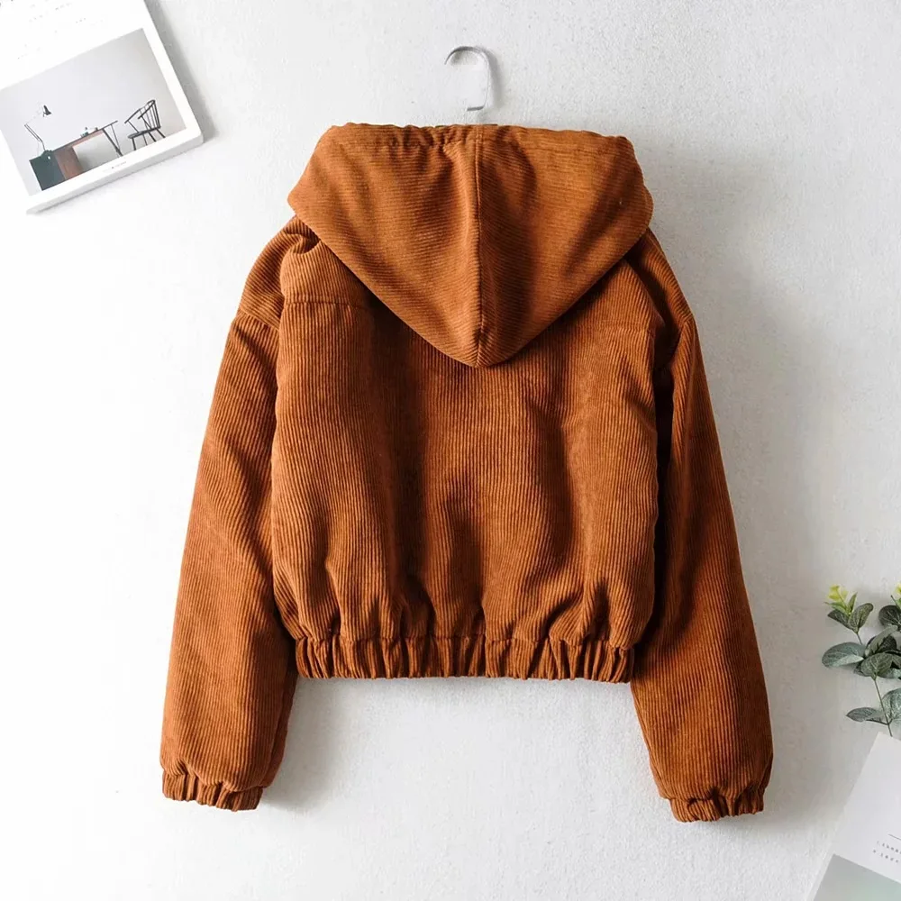 

2019 New Products INS Europe And America WOMEN'S Dress Corduroy Padded Coat Hooded Cotton-padded Clothes