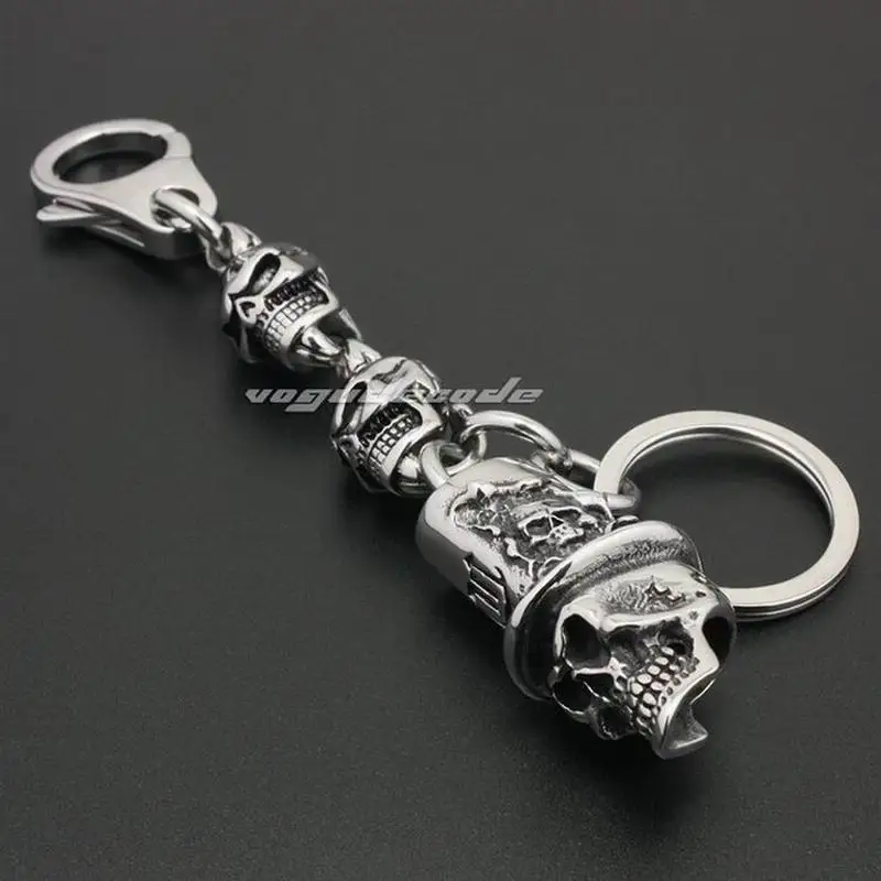 

316L Stainless Steel Skull Magician Mens Biker Rocker Keychain 4R023KC