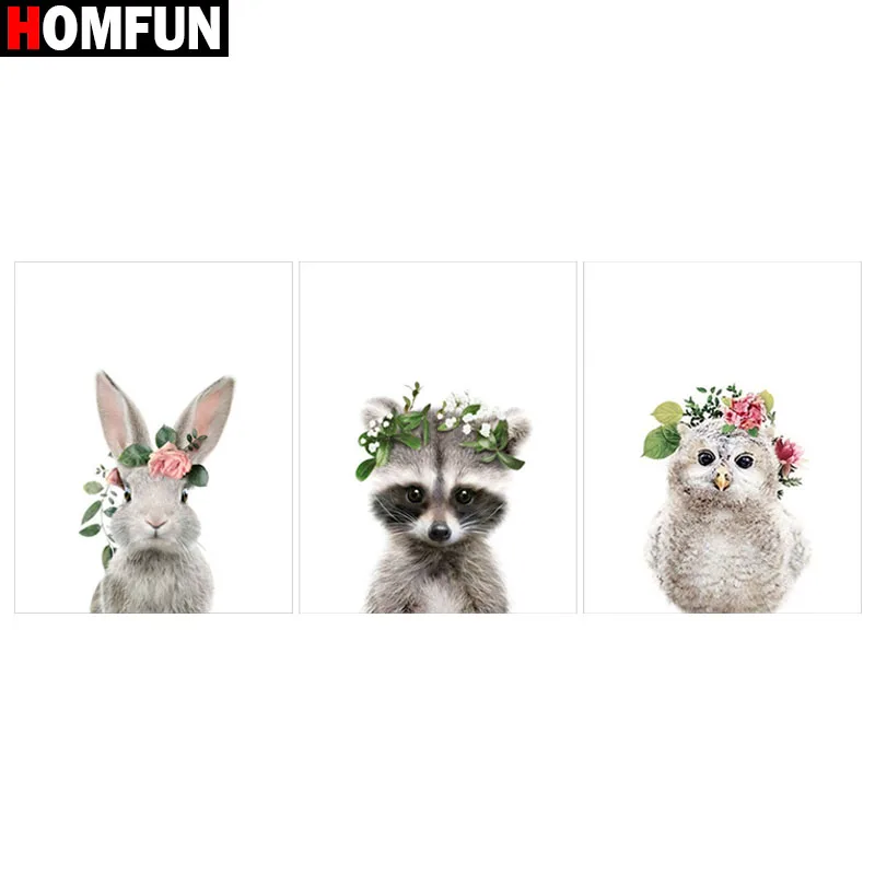 

Алмазная живопись HOMFUN A07949, картина «кролика, енота owl» с полными квадратными/круглыми стразами, вышивка крестиком, домашний декор, подарок