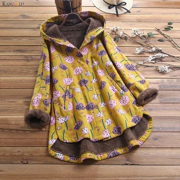 

KANCOOLD coats Women Plus Size Winter Warm Splice Print Asymmetrical Hooded Outwear Vintage new coat and jackets women 2019Oct24