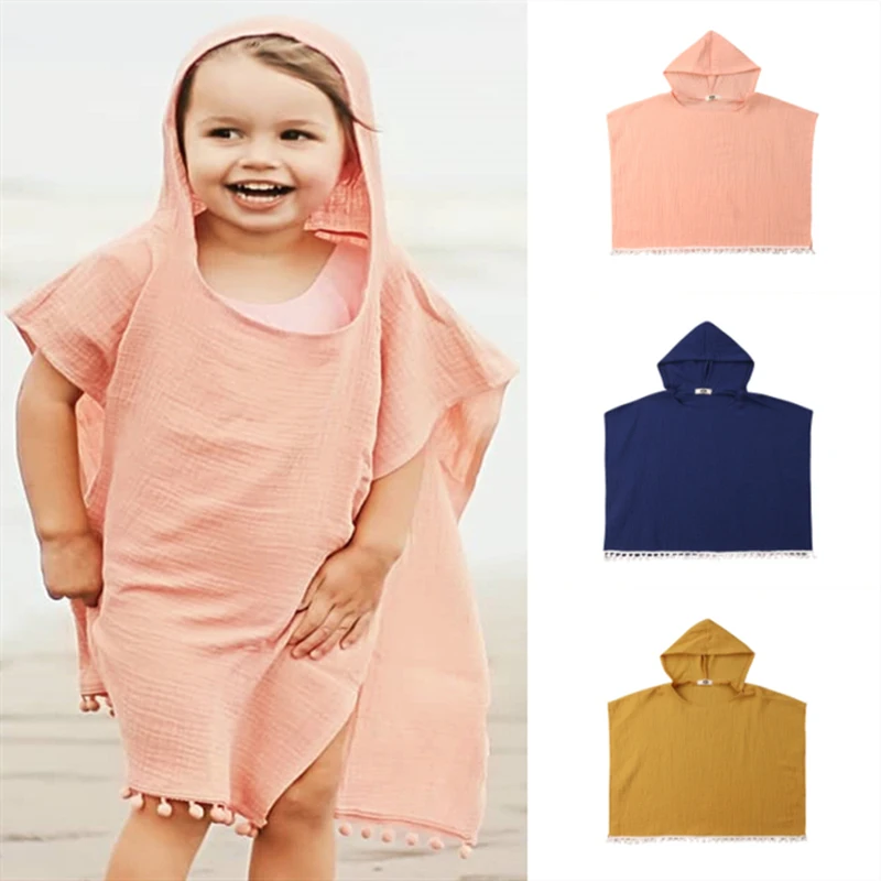 Cute Summer Toddler Kids Baby Girls Boys Boho Long Cardigan Cape Dress Beach Cover Up Solid Casual Kids Hooded Top Blouse baby jacket