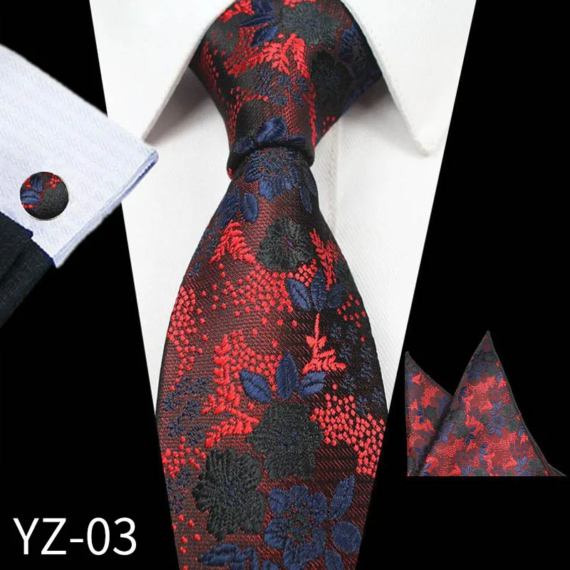 YZ 03 3 шт. новые мужские модные деловые жаккардовые галстуки и носовые платки набор запонок мужской свадебный костюм модный галстук - Цвет: YZ 03