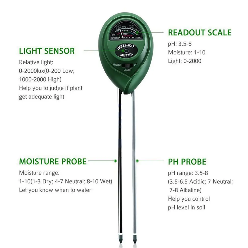 3 в 1 рН-метр влажности почвы воды цифровой тестер анализатор садовые растения цветок гидропоника Инструмент детектор
