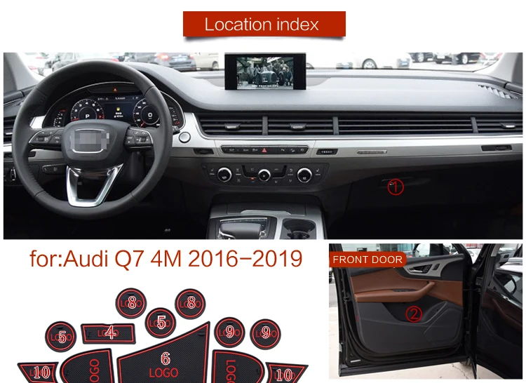 RKAC слот для ворот для Audi Q7 4L 4M 2006- межкомнатный дверной коврик/чашка Нескользящие коврики красный/белый