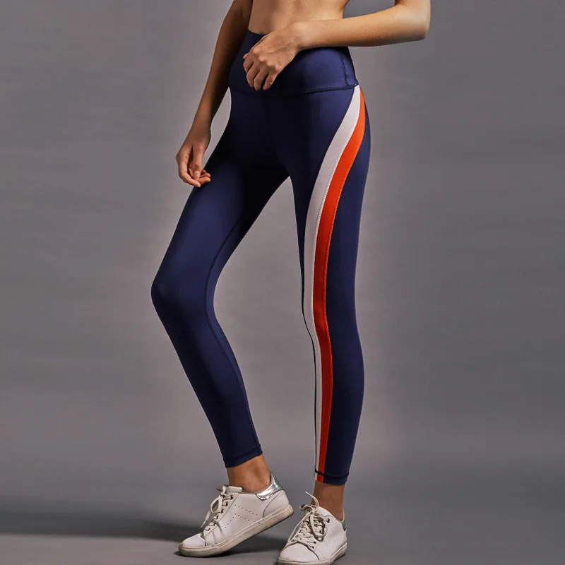 

2018 new stretch curve of cultivate morality running pants color bar splicing leggings L2062 gym Leggings