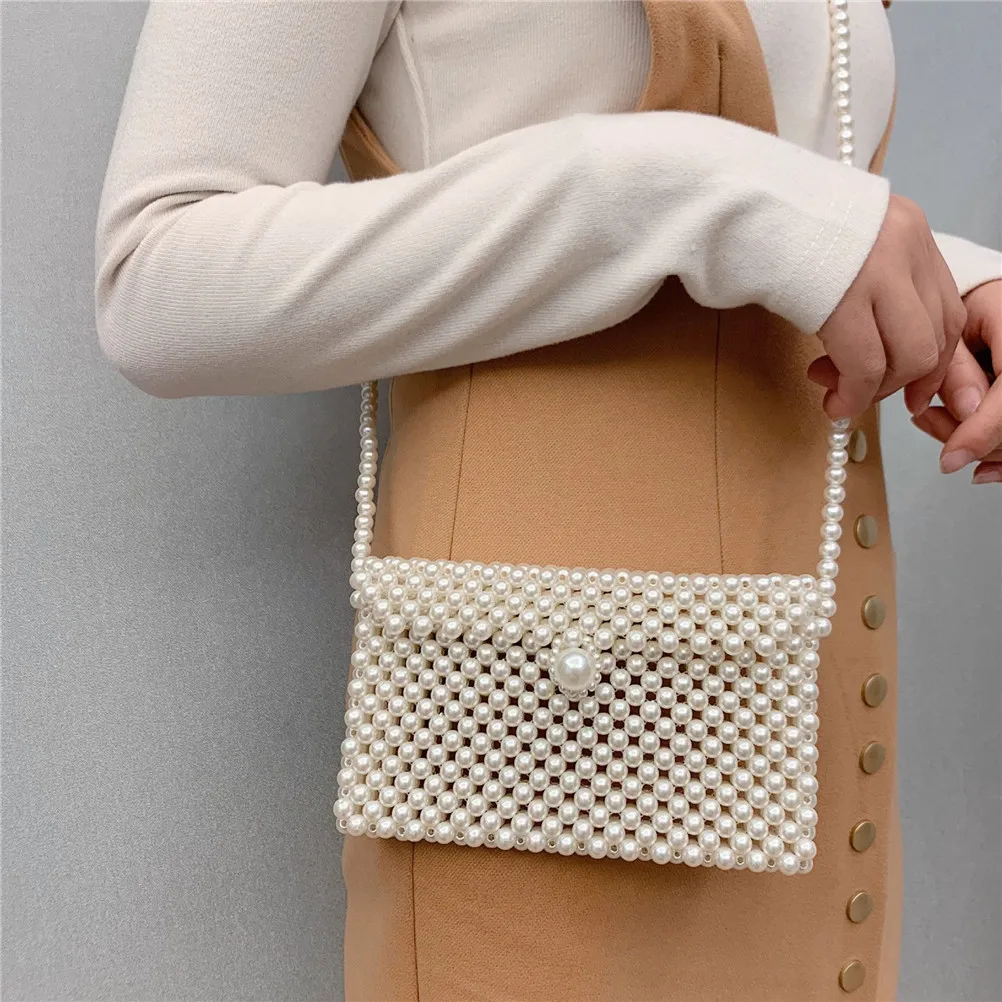 

Hand-woven Pearl Bags Lady Beaded Shoulder Bag Handbag Flap Bag Mini Crossbody Bag Vintage Handbag Cross Body Bag