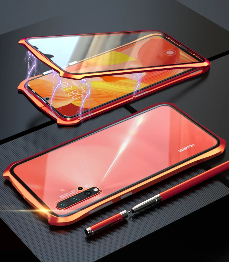 orange Для huawei Nova 5 Pro Магнитный чехол Nova5 360 Передний+ задний двухсторонний чехол из закаленного стекла для huawei Nova 5 металлический чехол - Цвет: orange