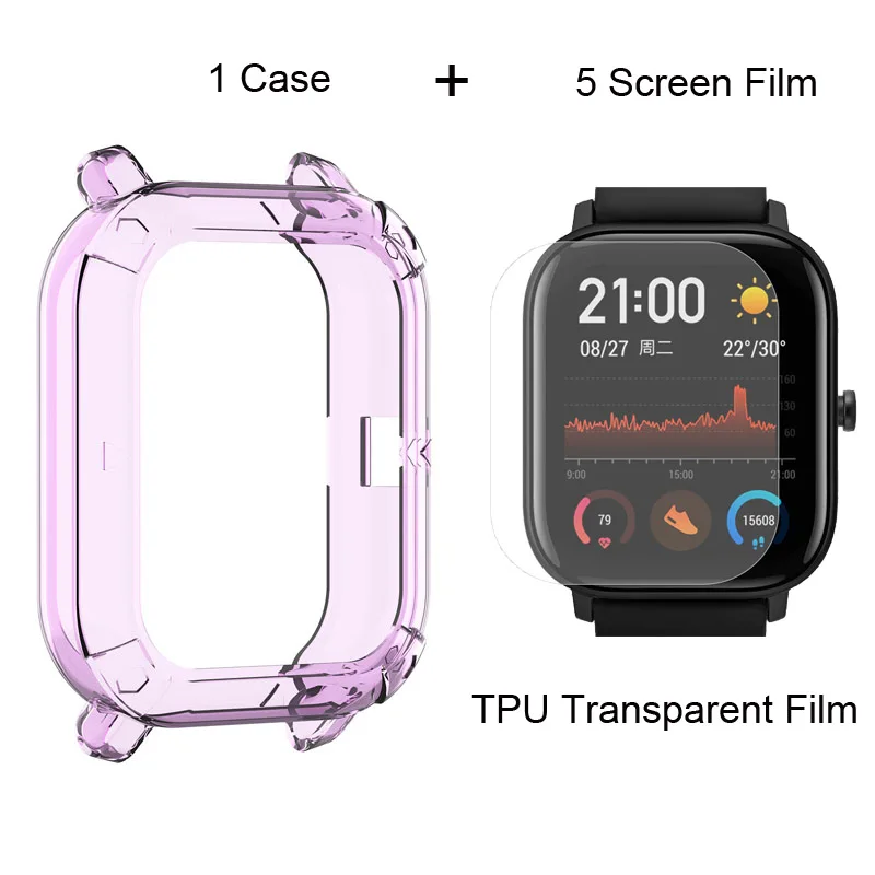 Защитная пленка для экрана Amazfit GTS, чехол для Xiaomi Huami Amazfit GTS, защитная пленка для браслета, ремешок для часов, защитный чехол s - Цвет: Transparent Purple