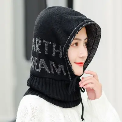 Новые зимние трикотажные изделия Skullies Beanies женские шапки с рисунком для женщин и мужчин Мешковатые теплые утолщенные модные цельные шапки - Цвет: Black