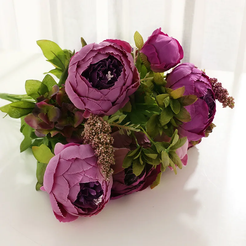 Autumn purple Имитация цветов 13 Европейский Пион цветок свадьба гостиная домашний стол украшение искусственная Цветочная подделка цветок - Цвет: Autumn purple