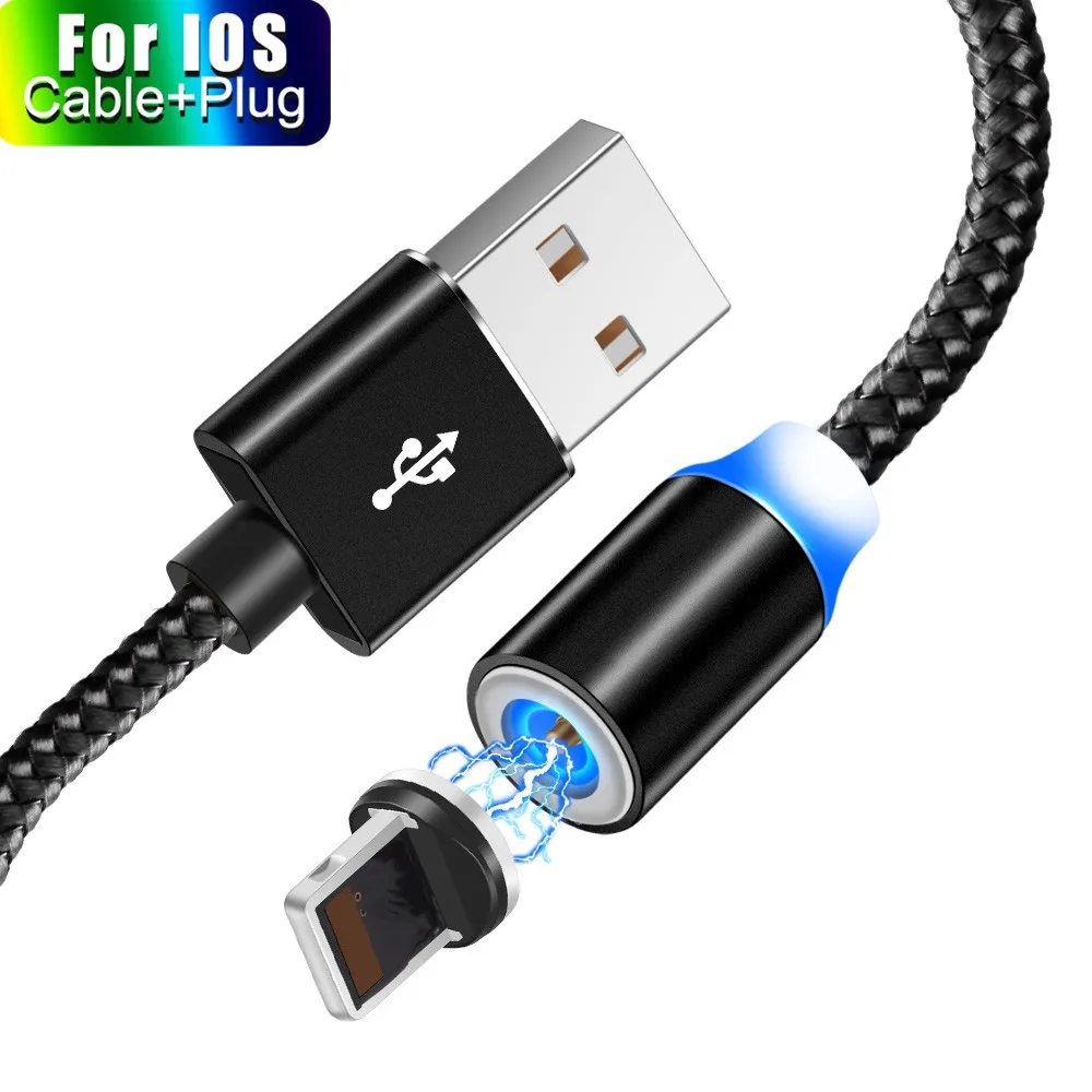 Магнитный usb-кабель для быстрой зарядки USB type C кабель магнитное зарядное устройство для зарядки данных Micro usb кабель для телефона USB шнур для iPhone X - Цвет: black for ios